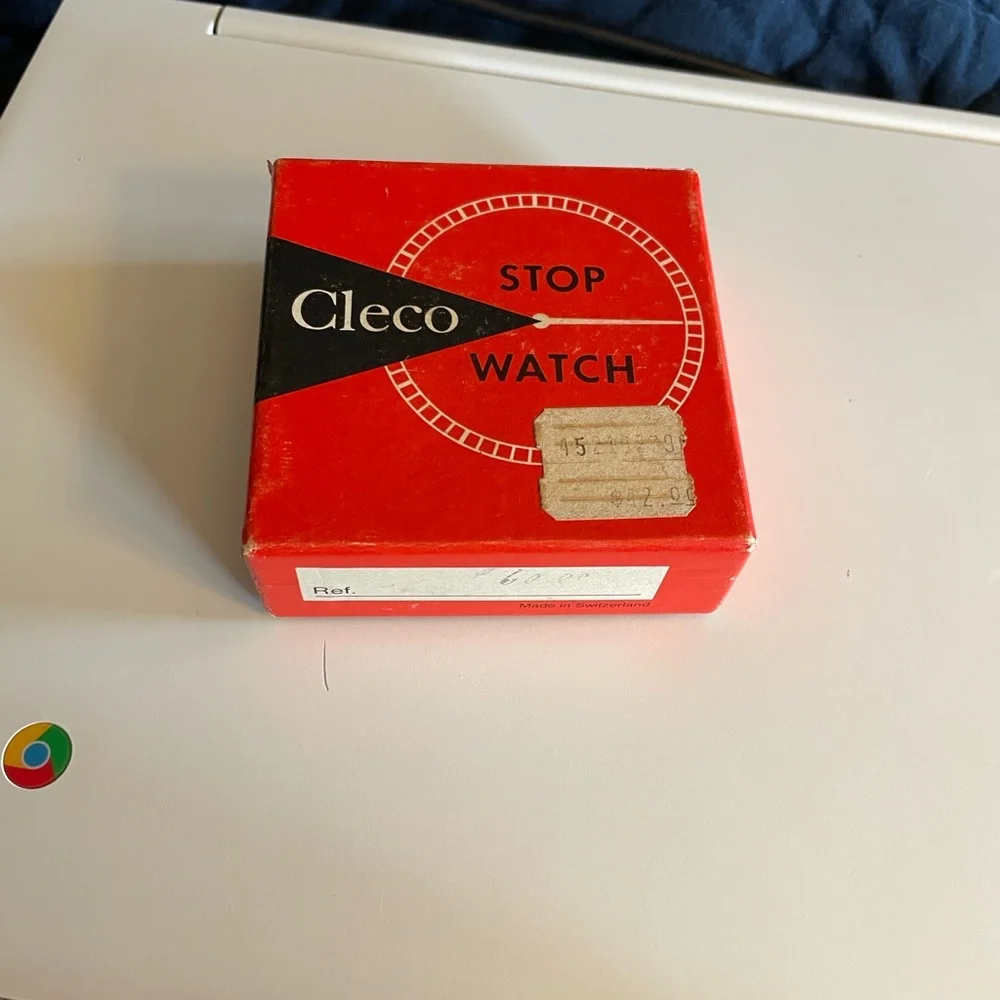 VTG Cleco Silver Stopwatch by Clebar Watch Co New York in original box.